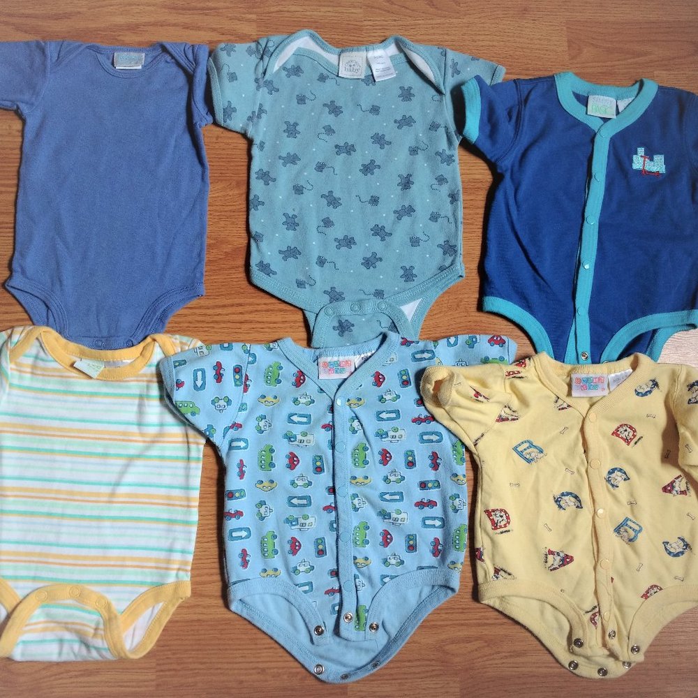 BOYS - 6 pc set z 0-3 months, onesie piece bodysuit short sleeve, under shirt